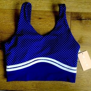 NWT WILO Athletic Sports Bra Padded Blue-White Polka Dot size Small